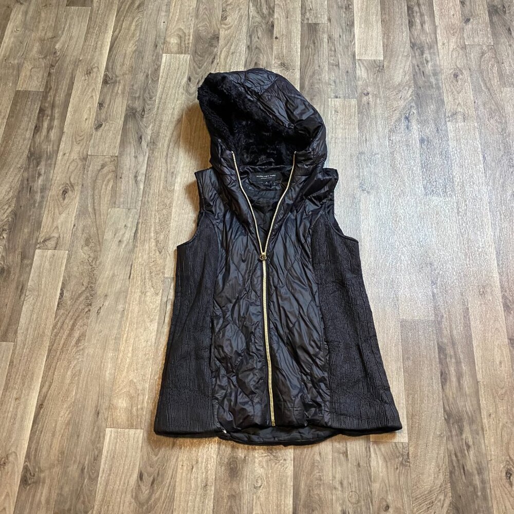 Marc New York Black Puffer Fleece Hood Vest Zip Front Size Medium Black